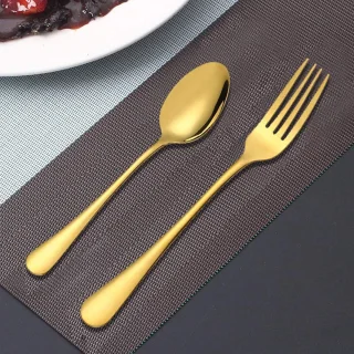 Set van 12 stuks, vergulde roestvrijstalen dinervorken en lepels,Heavy-Duty vorken (8 inch) en lepels (7 inch) bestekset - goud