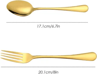 Set van 12 stuks, vergulde roestvrijstalen dinervorken en lepels,Heavy-Duty vorken (8 inch) en lepels (7 inch) bestekset - goud