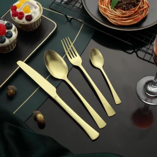 24-delige bestekset voor 6 personen, premium roestvrijstalen bestekset met vork, mes, lepel, vaatwasmachinebestendig, uniek en elegant in champagne-look
