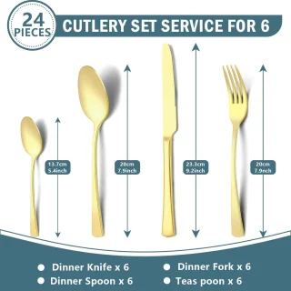 24-delige bestekset voor 6 personen, premium roestvrijstalen bestekset met vork, mes, lepel, vaatwasmachinebestendig, uniek en elegant in champagne-look