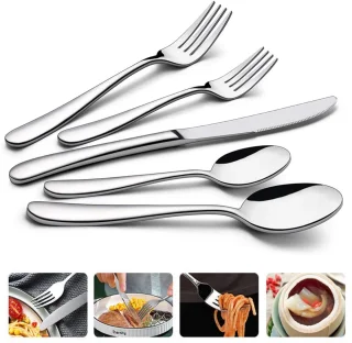 5-delig Bestekset - Bestek - Mes - Vork - Lepel - Voor Diner, Keuken & Outdoor Gebruik - Stijlvol & Draagbaar - Roestvrij Staal met Steakmessen