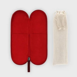 eKodoKi Kitto Wooli - Persoonlijk rvs reisbestek set 10st - Rosé goud - Wolvilt etui rood - Duurzaam