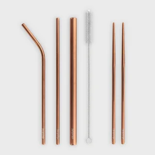 eKodoKi Kitto Wooli - Persoonlijk rvs reisbestek set 10st - Rosé goud - Wolvilt etui rood - Duurzaam