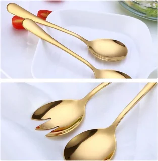 2 Pieces Salad Cutlery - Serving Cutlery Set - Stainless Steel Salad Cutlery voor Restaurants - Hotel - Party - Buffet (Gold)