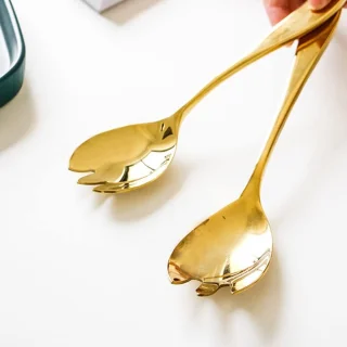 2 Pieces Salad Cutlery - Serving Cutlery Set - Stainless Steel Salad Cutlery voor Restaurants - Hotel - Party - Buffet (Gold)