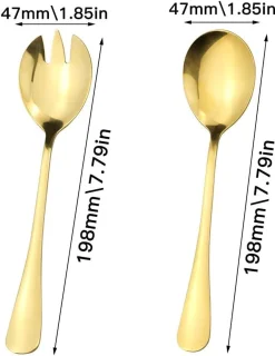 2 Pieces Salad Cutlery - Serving Cutlery Set - Stainless Steel Salad Cutlery voor Restaurants - Hotel - Party - Buffet (Gold)