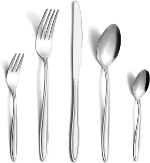 Bestekset, 30-delig, roestvrij staal, voor 6 personen, hoogglans gepolijst, bestekset met mes, vork, lepel, vaatwasmachinebestendig