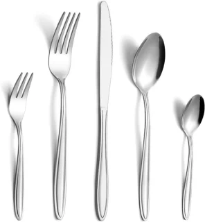 Bestekset, 30-delig, roestvrij staal, voor 6 personen, hoogglans gepolijst, bestekset met mes, vork, lepel, vaatwasmachinebestendig