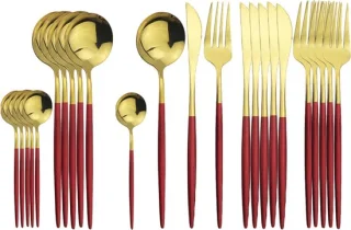 Betaalbare Goederen® Bestekset - 24-delig - Rood Goud - Besteksets - Bestekset 12 Persoons - Vorken - Messen - Lepels