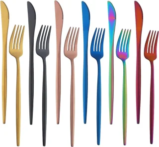 Tafelmes met scherp handvat, gekartelde rand, 6 stuks en vork, mat, 18/10 roestvrij staal, vaatwasmachinebestendig (12 stuks)