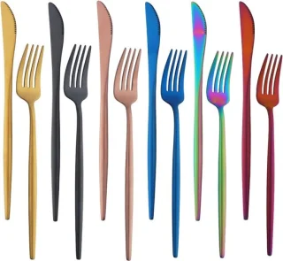 Tafelmes met scherp handvat, gekartelde rand, 6 stuks en vork, mat, 18/10 roestvrij staal, vaatwasmachinebestendig (12 stuks)