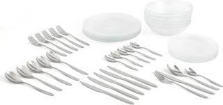 Compleet servies voor 6 personen, 18 bestek, 24 delig, Amefa, opaalglas, uniek, standaard