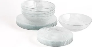 Compleet servies voor 6 personen, 18 bestek, 24 delig, Amefa, opaalglas, uniek, standaard