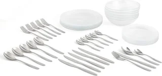 Compleet servies voor 6 personen, 18 bestek, 24 delig, Amefa, opaalglas, uniek, standaard