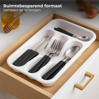 Lomera Bestekset Met Bestekbak - Budgetbestekset - Perfect Voor Camping - 24-Delig Bestekset - 6 Persoons Bestek - Plastic Bestekbak - Messen, Vorken, Lepels - Kampeer Bestek - Tafelbestek - Besteklade Organizer - Keuken Bestekset