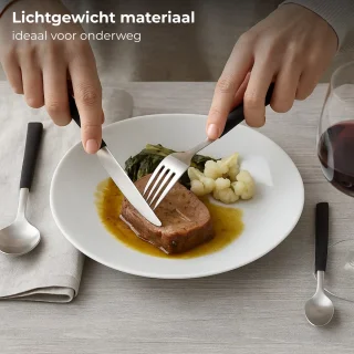 Lomera Bestekset Met Bestekbak - Budgetbestekset - Perfect Voor Camping - 24-Delig Bestekset - 6 Persoons Bestek - Plastic Bestekbak - Messen, Vorken, Lepels - Kampeer Bestek - Tafelbestek - Besteklade Organizer - Keuken Bestekset