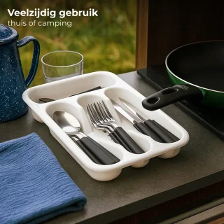 Lomera Bestekset Met Bestekbak - Budgetbestekset - Perfect Voor Camping - 24-Delig Bestekset - 6 Persoons Bestek - Plastic Bestekbak - Messen, Vorken, Lepels - Kampeer Bestek - Tafelbestek - Besteklade Organizer - Keuken Bestekset
