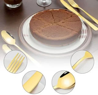 24 Pieces Gold Cutlery Set, Matte Gold Stainless Steel, Cutlery Set for 6 People, Cutlery Mirror Polished, Knives, Fork, Spoon Set, Dishwasher Safe and Rustproof