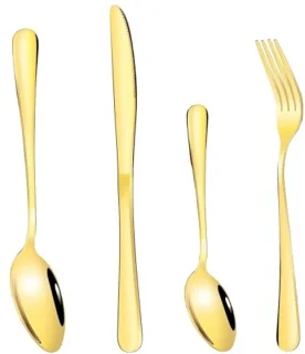 24 Pieces Gold Cutlery Set, Matte Gold Stainless Steel, Cutlery Set for 6 People, Cutlery Mirror Polished, Knives, Fork, Spoon Set, Dishwasher Safe and Rustproof