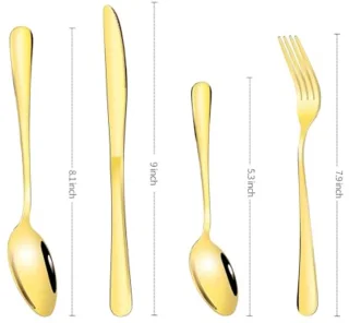24 Pieces Gold Cutlery Set, Matte Gold Stainless Steel, Cutlery Set for 6 People, Cutlery Mirror Polished, Knives, Fork, Spoon Set, Dishwasher Safe and Rustproof
