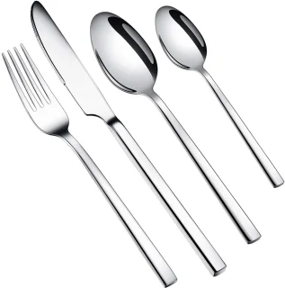 Ibenzoa® Uitgebreide Roestvrij Stalen Bestekset – 24 Delen, Zilverkleurig, Voor 6 Personen