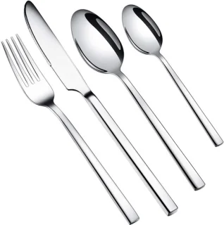 Ibenzoa® Uitgebreide Roestvrij Stalen Bestekset – 24 Delen, Zilverkleurig, Voor 6 Personen
