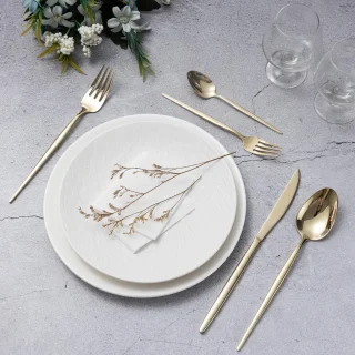 PolkaHome ® Elegante 30-Delige Bestekset voor 6 Personen in Champagnegoud met Roestvrij Staal