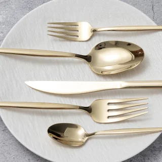 PolkaHome ® Elegante 30-Delige Bestekset voor 6 Personen in Champagnegoud met Roestvrij Staal