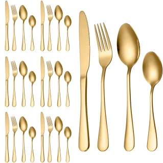 TTLUOKER®Premium 24-Delige Bestekset in Goud - Luxe RVS 18/0 Bestek voor 6 Personen | Inclusief Dinerlepel, Dessertvork & Theelepel | Vaatwasserbestendig & Krasbestendig