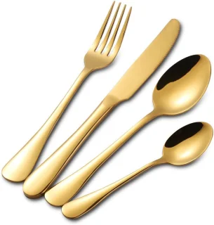 TTLUOKER®Premium 24-Delige Bestekset in Goud - Luxe RVS 18/0 Bestek voor 6 Personen | Inclusief Dinerlepel, Dessertvork & Theelepel | Vaatwasserbestendig & Krasbestendig