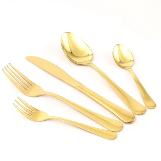 TAN.TOMI Bestekset - 6 Persoons Bestek - (30-delig) - Lepels, Messen, Vorken & Steakmessen - Vaatwasserbestendig - Goud / RVS
