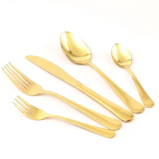 TAN.TOMI Bestekset - 6 Persoons Bestek - (30-delig) - Lepels, Messen, Vorken & Steakmessen - Vaatwasserbestendig - Goud / RVS