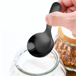 QTTVBTNA 4-delige herbruikbare bestekset - korte steel lepels en vorken - roestvrij staal - dessert, yoghurt, pasta, salade - geschikt voor kinderen en volwassenen - Zwart