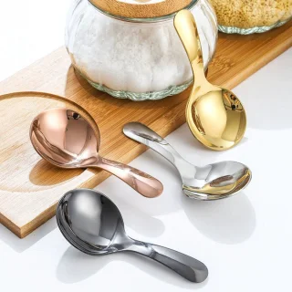 QTTVBTNA 4-delige herbruikbare bestekset - korte steel lepels en vorken - roestvrij staal - dessert, yoghurt, pasta, salade - geschikt voor kinderen en volwassenen - Zwart