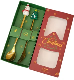 Bestekset - cadeauverpakking - 2-delig - kerst - decoratief - feestelijk - roestvrij staal - cadeau