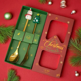 Bestekset - cadeauverpakking - 2-delig - kerst - decoratief - feestelijk - roestvrij staal - cadeau
