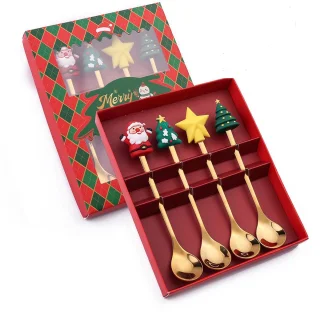 Bestekset - cadeauverpakking - 4-delig - kerst - feestelijk - roestvrij staal - tafelaccessoire - cadeau