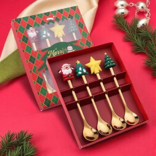 Bestekset - cadeauverpakking - 4-delig - kerst - feestelijk - roestvrij staal - tafelaccessoire - cadeau