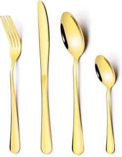 Gouden bestekset voor 6 personen - 24-delig roestvrij staal, vaatwasmachinebestendig