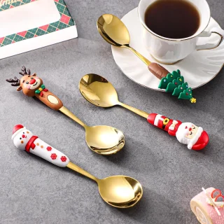 Lepels - Lepels - Kerstcadeau - Roestvrij staal - Kerstlepels - Perfect voor het kerstdiner - Perfect voor dagelijks gebruik of als kerstcadeau - Bestekset van 4 stuks - Goud