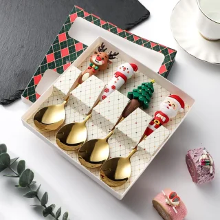 Lepels - Lepels - Kerstcadeau - Roestvrij staal - Kerstlepels - Perfect voor het kerstdiner - Perfect voor dagelijks gebruik of als kerstcadeau - Bestekset van 4 stuks - Goud