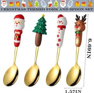 Lepels - Lepels - Kerstcadeau - Roestvrij staal - Kerstlepels - Perfect voor het kerstdiner - Perfect voor dagelijks gebruik of als kerstcadeau - Bestekset van 4 stuks - Goud