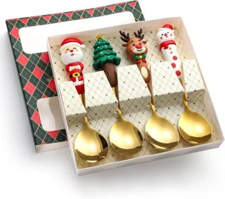 Lepels - Lepels - Kerstcadeau - Roestvrij staal - Kerstlepels - Perfect voor het kerstdiner - Perfect voor dagelijks gebruik of als kerstcadeau - Bestekset van 4 stuks - Goud