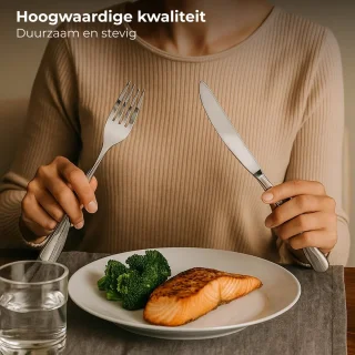 Lomera Roestvrijstalen Bestekset - 40-Delig - 6 Persoons - Diner Vork - Diner Lepel - Diner Mes - Theelepel - Dessertlepel - Cakevork - Sauslepel - Serveerlepels - Complete Bestekset - Goede Kwaliteit - Zilverkleurig - Luxe Bestekset