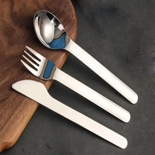 3-delige Herbruikbare Bestekset - Reisbestek met Opbergdoos voor Werk, School en Picknick - Blauw (18×3 cm)