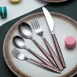 Bestekset, 30 stuks, met maanoppervlak, handvat en glanzend glanzende mond, titanium coating, roestvrij staal, moderne bestekset, gebruiksvoorwerpen, set voor 6 stuks