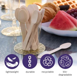 200 Houten Theelepels, Kleine Lepels voor Desserts, Kinderen, Feesten - Stevig en Milieuvriendelijk - Composteerbaar en Biologisch Afbreekbaar