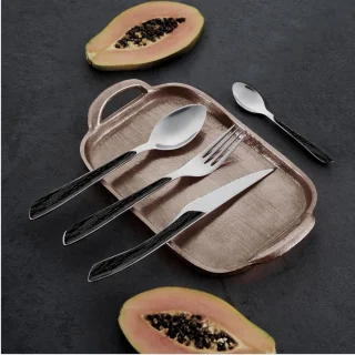 Nature bestekset, 24-delig, set voor 6 personen, houten handgrepen, vaatwasmachinebestendig, roestvrijstalen bestek Hoolz/zwart