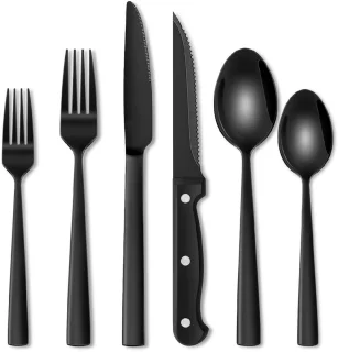 EXCITAT Bestekset van roestvrij staal - 36-delig - Zwart - Bestekset geschikt voor 6 personen - Elegante eetset - Inclusief steakmes, mes, vork en lepel - Geschikt voor gebruik thuis/op feestjes/in restaurants - Vaatwasserbestendig