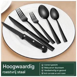 EXCITAT Bestekset van roestvrij staal - 36-delig - Zwart - Bestekset geschikt voor 6 personen - Elegante eetset - Inclusief steakmes, mes, vork en lepel - Geschikt voor gebruik thuis/op feestjes/in restaurants - Vaatwasserbestendig